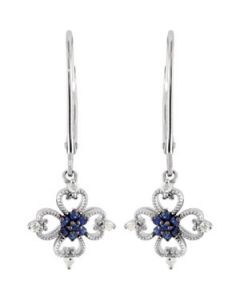 Genuine Blue Sapphire And Diamond Earrings Sterling Silver  1/10 Cttw Pair