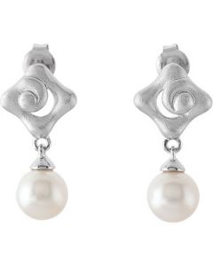 Freshwater Cultured Pearl Earrings Sterling Silver  Pair 7.5-8.0 Mm Freshwater Cultured Pearl Earrings