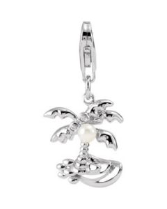 Freshwater Cultured Pearl And Cubic Zirconia Coconut Palm Tree Charm Sterling Silver  3 - 3.5 Mm