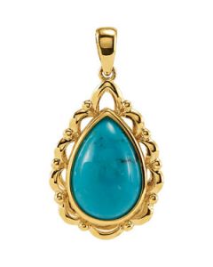Genuine Chinese Turquoise Pendant 14K Yellow Gold 12.00X08.00 Genuine Chinese Turquoise Pendant