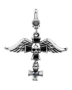 Skull Wings Charm Sterling Silver  25.00X31.00 Mm Skull Wings Charm