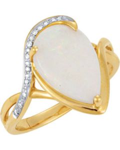 Genuine Opal And Diamond Ring 14K Yellow Gold .04 Ct Tw/ 14.00X09.00 Mm Genuine Opal And Diamond Ring