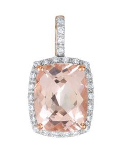 Genuine Morganite And Diamond Pendant 14Kt Rose Gold 1/10 Ct Tw/10.00X08.00 Mm Genuine Morganite And Diamond Pendant