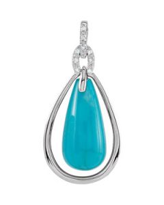 Genuine Chinese Turquoise And Diamond Pendant Sterling Silver  .04 Ct Tw/17.00X18.00 Mm Genuine Turquoise And Diamond Pendant