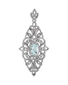 Genuine Aquamarine And Diamond Pendant 14K White Gold 1/8 Ct Tw/07.00X05.00 Mm Genuine Aquamarine And Diamond Pendant