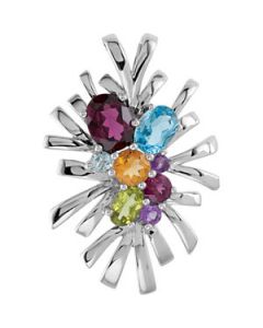 Genuine Multi-Color Gemstone Pendant Sterling Silver  Pendant Genuine Multi-Color Gemstone Pendant