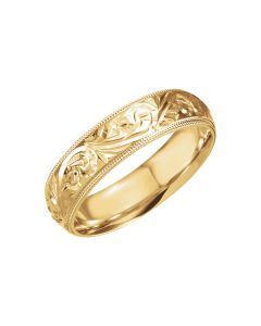 14kt Yellow 6mm Hand Engraved Band Size 11