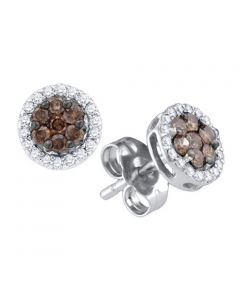 cognac and white diamond stud earrings flower set 6mm screw on backs 0.25ct