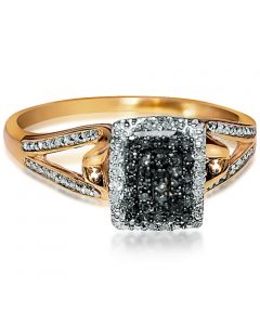 Cognac Diamond Engagement Ring Yellow Gold 10mm wide 0.18ct brown white