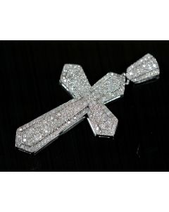 10K White Gold Diamond Cross Mens 0.48ctw Mens Diamond Pendant 43mm Tall 