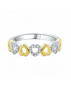 10K Gold Heart Ring Yellow and White Gold 0.15ctw Promise Ring Band Style 7 Hearts 