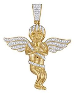 10kt Yellow Gold Mens Diamond Angel Wings Cherub Charm Pendant 1/2 Cttw 