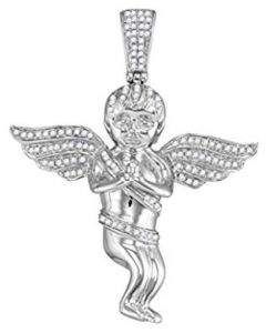 10kt White Gold Mens Diamond Praying Angel Cherub Charm Pendant 1/2 Cttw 