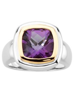 Genuine Checkerboard Amethyst Ring 14K White/Yellow Gold 10.00X10.00 Mm