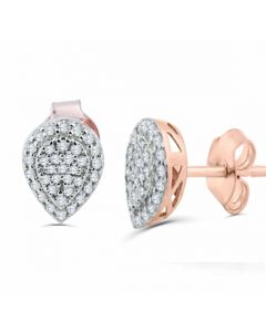 10K Rose Gold Diamond Earrings Pear Shaped Cluster Pave Set 1/3ctw 9mm Screw Back Studs