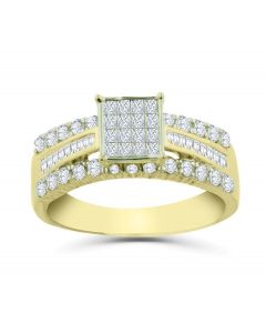 10K Gold Princess Cut Diamond Bridal Ring Engagement Ring 0.90ctw Baguette and Round Sides 