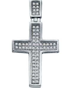 10kt White Gold Mens Diamond Small Christian Cross Charm Pendant 1/6 Cttw 