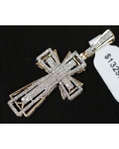 10K Yellow Gold Cross Diamond Charm Pendant Mens or Womens 0.53ctw 44mm Tall 