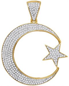 10kt Yellow Gold Mens Diamond Star & Crescent Charm Pendant 3/4 Cttw 