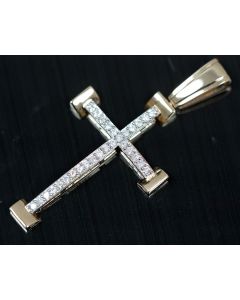 10K Yellow Gold Cross Diamond Charm Pendant Mens or Womens 1/5ctw 40mm Tall 