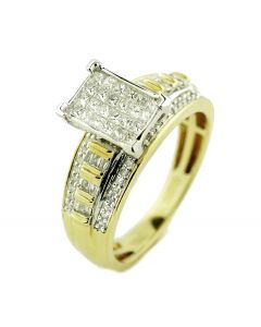 10K Gold Princess Cut Diamond Engagement Ring 1/2ctw Baguette and Round Sides 