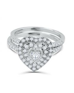 14K White Gold Heart Shaped Bridal Engagement Ring Set 2pc Set 1.00ctw Diamond