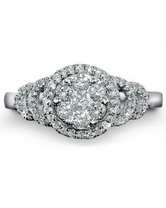 0.7CT WHITE GOLD 10K ENGAGEMENT WEDDING ANNIVERSARY RING ROUND TOP HALO VINTAGE