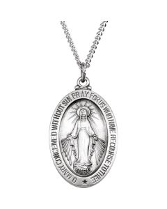 Sterling Silver 23x16mm Oval Miraculous Medal 18