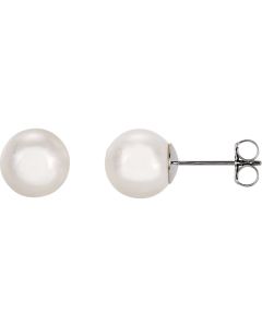 14kt White 8mm White Akoya Cultured Pearl Earrings