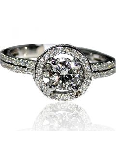 Diamond Engagement Wedding Ring 14K White Gold 0.9ct Round Solitaire Halo 10mm