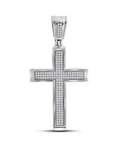 10kt White Gold Mens Diamond Roman Cross Charm Pendant 1/2 Cttw 