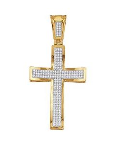 10kt Yellow Gold Mens Diamond Concave Cross Charm Pendant 1/2 Cttw 