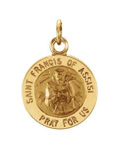 14kt Yellow 12mm Round St. Francis of Assisi Medal
