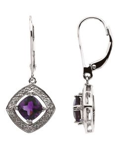 14kt White .08 CT w Diamond & Amethyst Earrings