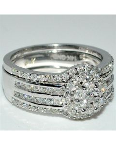 Real Diamond Wedding Engagement Ring 1.12CTW DIA FLOWER RING 14K White-gold