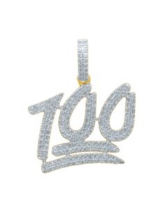 10K Gold Emoji 100 Pendant Charm Natural Diamonds 0.36ctw 24mm 