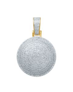 10K Gold 0.48ctw Diamond Disc Pendant Round Cluster Mens or Womens Fashion Charm 26mm Tall