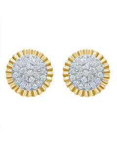 10K Gold Diamond Fashion Earrings 14MM Wide Round Cluster Screw Back 0.26ctw 