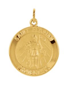 14kt Yellow 18mm Round St. Florian Medal