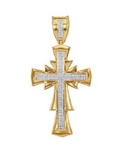 10kt Yellow Gold Mens Diamond Scalloped Cross Charm Pendant 3/4 Cttw 