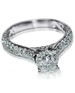 1.45ct Engagement ring Round pave set Diamond 14K White Gold Contemporary