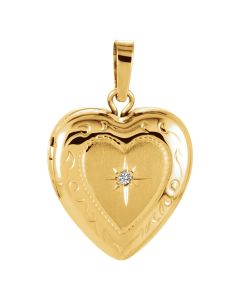 14kt Yellow .005 CTW Diamond Heart Shape Locket