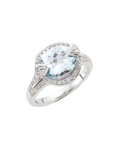 Genuine Aquamarine & Diamond Ring
