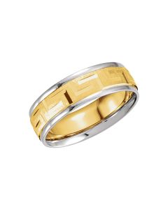 14kt Yellow & White 7mm Comfort-Fit Greek Key Design Band Size 7