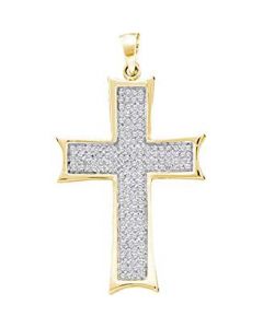 10kt Yellow Gold Mens Diamond Flared Roman Cross Charm Pendant 1/2 Cttw 