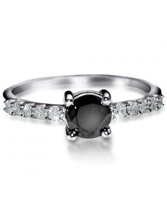 Black Diamond Engagement ring 1ct white side diamonds 10K White Gold