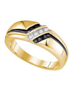 Mens Diamond Ring 0.19CT BLACK DIAMOND MENS BAND 10K Yellow-gold