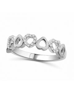 10K Gold Heart Ring White Gold 0.15ctw Promise Ring Band Style 7 Hearts
