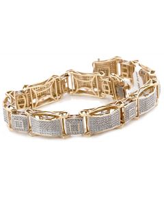 Midwest Jewellery 10K Gold Diamond Bracelet Mens 3.00ctw Wide 16mm Link Fancy Bracelet for Guys With Real Diamonds 