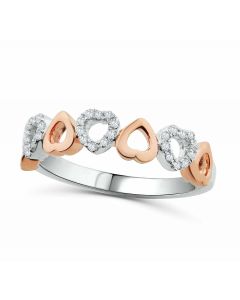 10K Gold Heart Ring Rose and White Gold 0.15ctw Promise Ring Band Style 7 Hearts